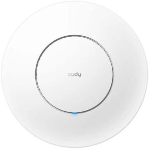 AC1200 AP1300 dual-band ceiling Wi-Fi access point with sleek white circular design and ventilation slots for indoor installation.