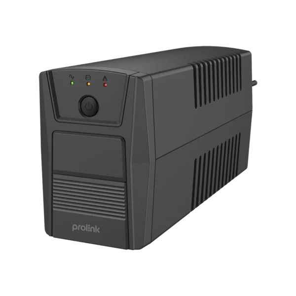 Front view of Prolink PRO710 Super Fast UPS featuring LED indicators and compact black chassis for reliable power backup.