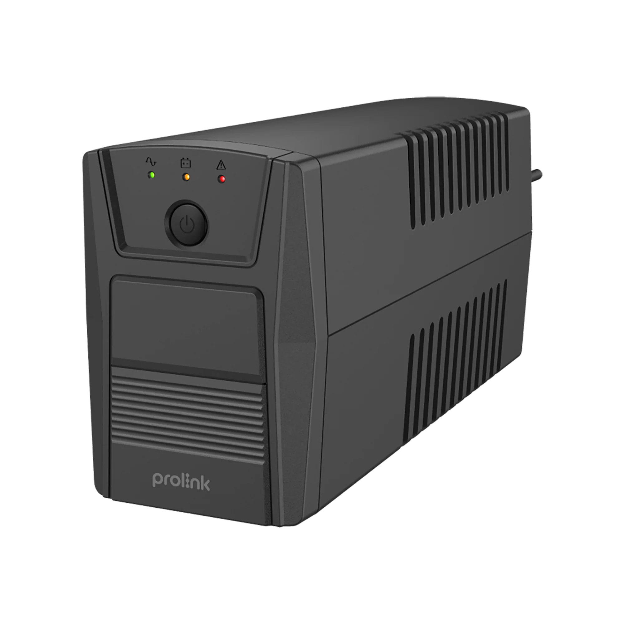 Front view of Prolink PRO710 Super Fast UPS featuring LED indicators and compact black chassis for reliable power backup.